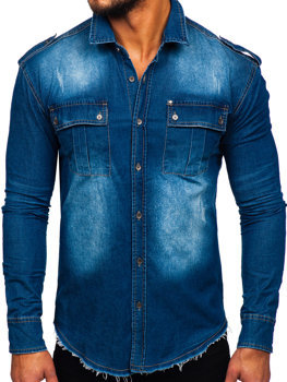 Bolf Herren Jeanshamd Langarm Hellblau  MC702BC