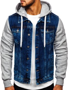 Bolf Herren Jeansjacke mit Kapuze Dunkelblau  211902