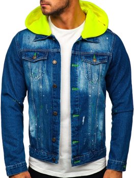 Bolf Herren Jeansjacke mit Kaupze Dunkalblau 1-2