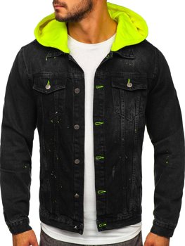 Bolf Herren Jeansjacke mit Kaupze Schwarz  1-2