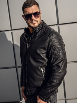 Bolf Herren Kunstlederjacke Biker Warm Gefüttert Schwarz  92535