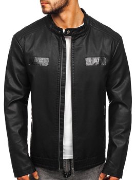 Bolf Herren Kunstlederjacke Schwarz  1122