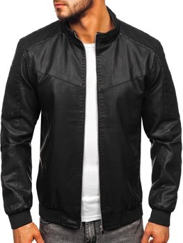 Bolf Herren Kunstlederjacke Schwarz  1123