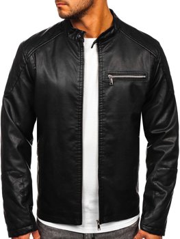 Bolf Herren Kunstlederjacke Schwarz  1151