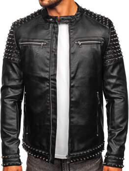 Bolf Herren Kunstlederjacke mit Nieten Schwarz  11Z8007