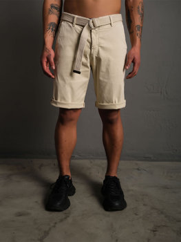 Bolf Herren Kurze Hose Shorts mit Gürtel Ecru  0010