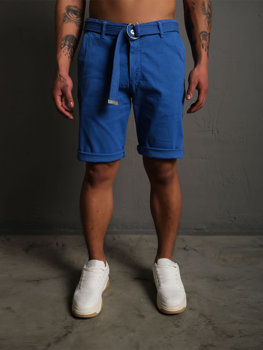 Bolf Herren Kurze Stoffhose mit Gürtel Blau 0010