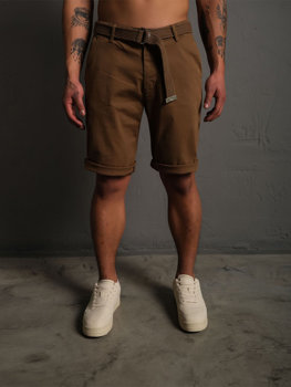 Bolf Herren Kurze Stoffhose mit Gürtel Braun 0010