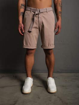 Bolf Herren Kurze Stoffhose mit Gürtel Hellbraun 0010