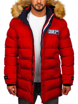 Bolf Herren Lange Gepolsterte Winterjacke Rot  6477