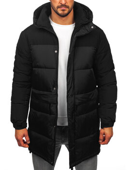 Bolf Herren Lange Gepolsterte Winterjacke mit Kapuze Schwarz  31M5016