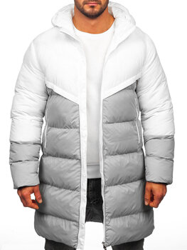 Bolf Herren Lange Winterjacke Weiß-Grau  CS1007