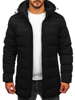 Bolf Herren Lange Winterjacke mit Kapuze Schwarz  51M2205