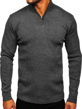 Bolf Herren Pullover mit Stehkragen Schwarz  S8279