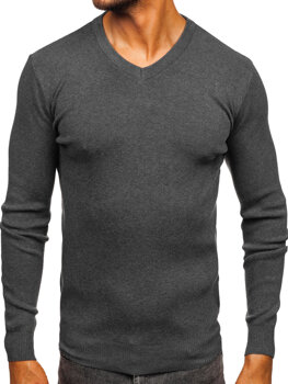 Bolf Herren Pullover mit V-Auschchnitt Schwarzgrau H2405