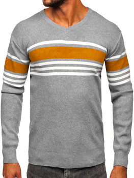 Bolf Herren Pullover mit V-Ausschnitt Grau  S8536