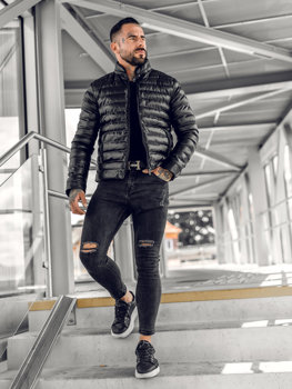 Bolf Herren Sepolsterte Kunstlederjacke Schwarz  0021C