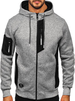 Bolf Herren Sweatjacke Sweatshirt Jacke mit Kapuze Grau  TC1211