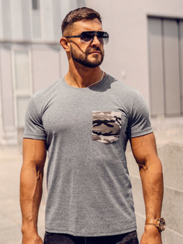 Bolf Herren T-Shirt mit Brusttasche mit Motiv Camo Schwarzgrau  8T85A