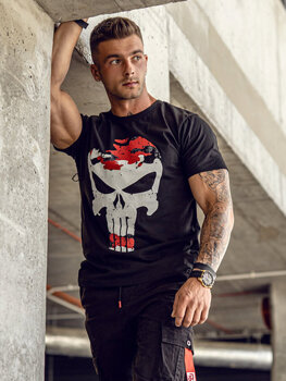 Bolf Herren T-Shirt mit Motiv Schwarz-Rot  2098A