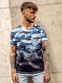 Bolf Herren T-Shirt mit Print Camo Azurblau  S808A1