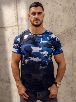 Bolf Herren T-Shirt mit Print Camo Blau  S808A1