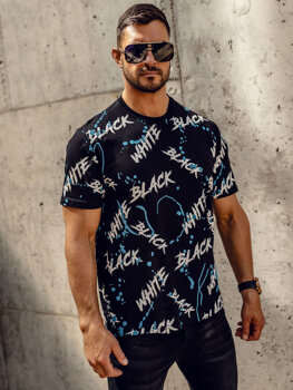 Bolf Herren T-Shirt mit Print Schwarz-Blau  14939