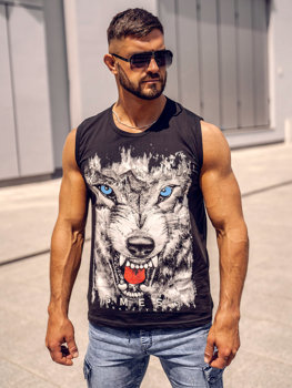 Bolf Herren Tank Top mit Motiv Schwarz  14824A