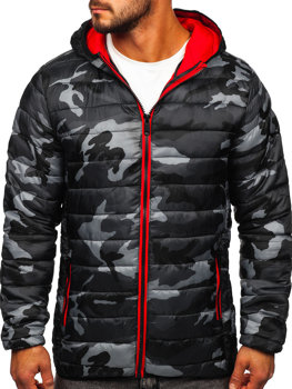 Bolf Herren Übergangsjacke Sport Jacke Camo Schwarz-Rot  SM83