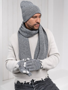 Bolf Herren Winterset - Mütze, Schal, Handschuhe Grau  2025007