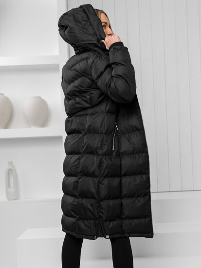 Bolf Damen Gepolsterte Lange WInterjacke Mantel mit Kapuze Schwarz  5M736B