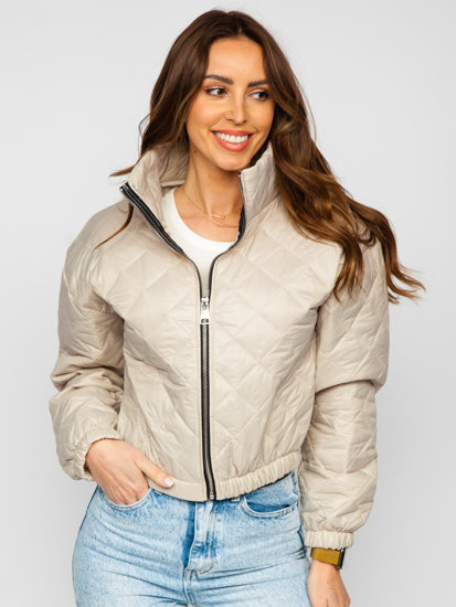 Bolf Damen Gepolsterte Übergangsjacke Bomberjacke Beige 82622