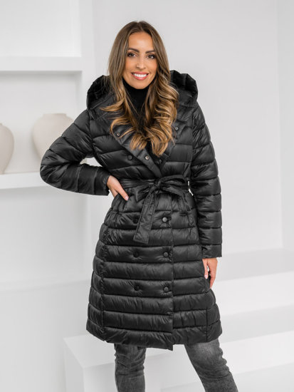 Bolf Damen Gepolsterte Übergangsjacke Mantel mit Kapuze Schwarz  5M3159