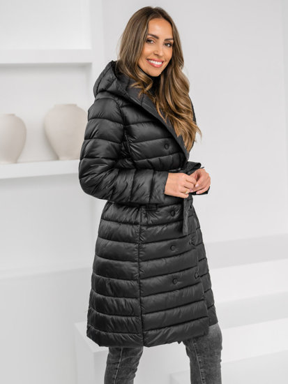 Bolf Damen Gepolsterte Übergangsjacke Mantel mit Kapuze Schwarz  5M3159