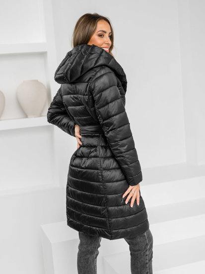 Bolf Damen Gepolsterte Übergangsjacke Mantel mit Kapuze Schwarz  5M3159