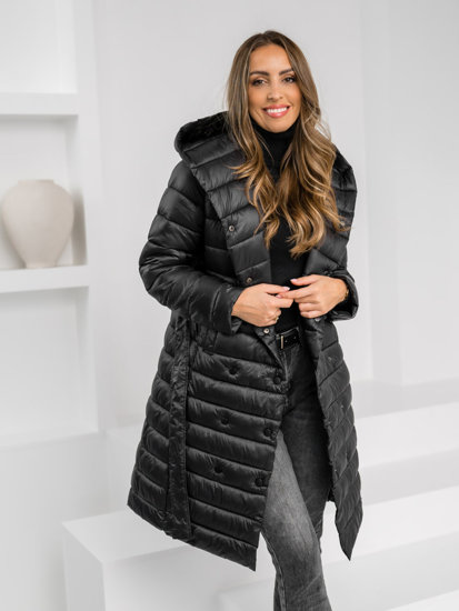 Bolf Damen Gepolsterte Übergangsjacke Mantel mit Kapuze Schwarz  5M3159