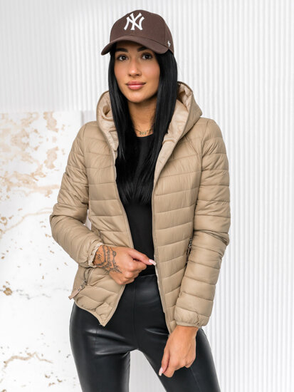 Bolf Damen Gepolsterte Übergangsjacke mit Kapuze Beige  B0123