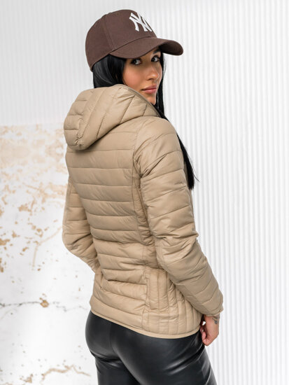 Bolf Damen Gepolsterte Übergangsjacke mit Kapuze Beige  B0123