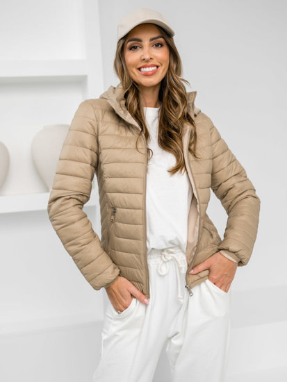 Bolf Damen Gepolsterte Übergangsjacke mit Kapuze Beige  B0124