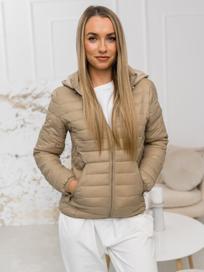 Bolf Damen Gepolsterte Übergangsjacke mit Kapuze Beige  B0124A