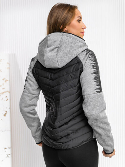 Bolf Damen Gepolsterte Übergangsjacke mit Kapuze Grau  KSW4007A1