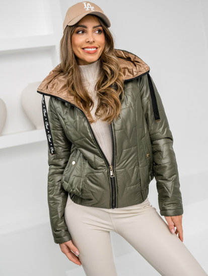 Bolf Damen Gepolsterte Übergangsjacke mit Kapuze Khaki  B8219