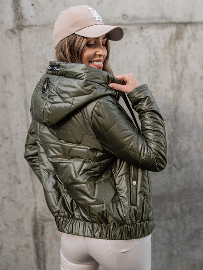 Bolf Damen Gepolsterte Übergangsjacke mit Kapuze Khaki  B8219A