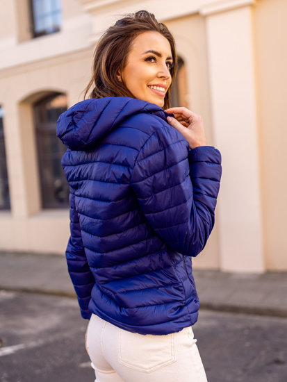 Bolf Damen Gepolsterte Übergangsjacke mit Kapuze Mittelblau  M23036