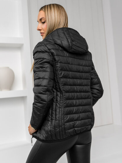 Bolf Damen Gepolsterte Übergangsjacke mit Kapuze Schwarz B0123