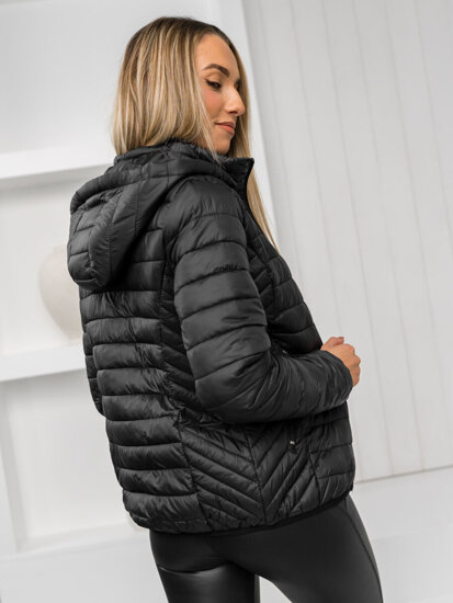 Bolf Damen Gepolsterte Übergangsjacke mit Kapuze Schwarz B0124