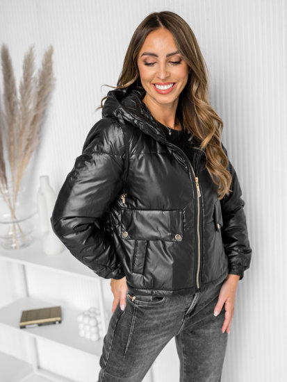 Bolf Damen Gepolsterte Übergangsjacke mit Kapuze Schwarz B8216