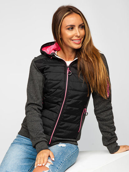 Bolf Damen Gepolsterte Übergangsjacke mit Kapuze Schwarz  KSW4001