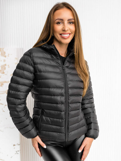 Bolf Damen Gepolsterte Übergangsjacke mit Kapuze Schwarz  M23036