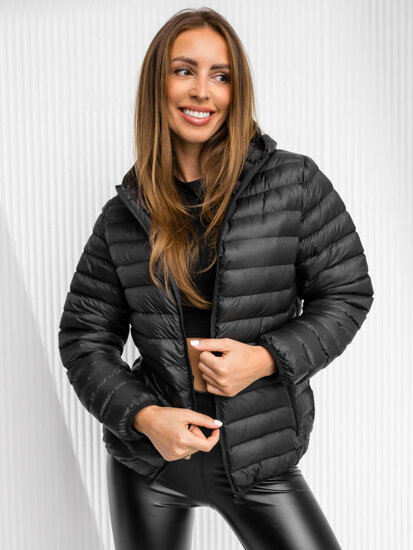 Bolf Damen Gepolsterte Übergangsjacke mit Kapuze Schwarz  M23036